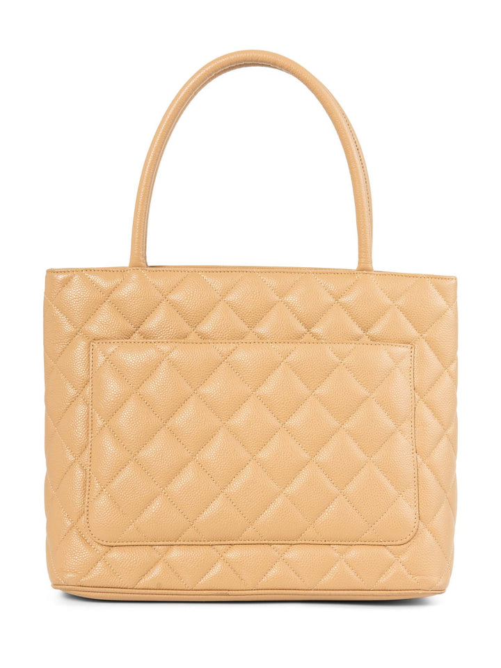 Top Quality Chanel CC Logo Caviar Leather Top Handle Shoulder Bag Beige Gold