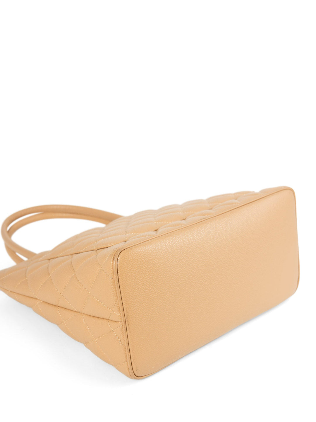 Top Quality Chanel CC Logo Caviar Leather Top Handle Shoulder Bag Beige Gold