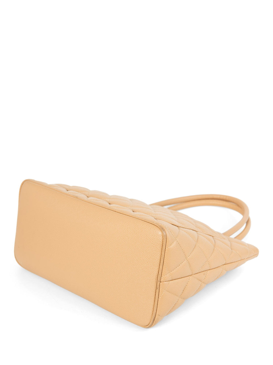 Top Quality Chanel CC Logo Caviar Leather Top Handle Shoulder Bag Beige Gold