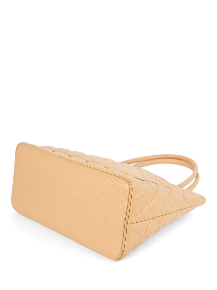 Top Quality Chanel CC Logo Caviar Leather Top Handle Shoulder Bag Beige Gold
