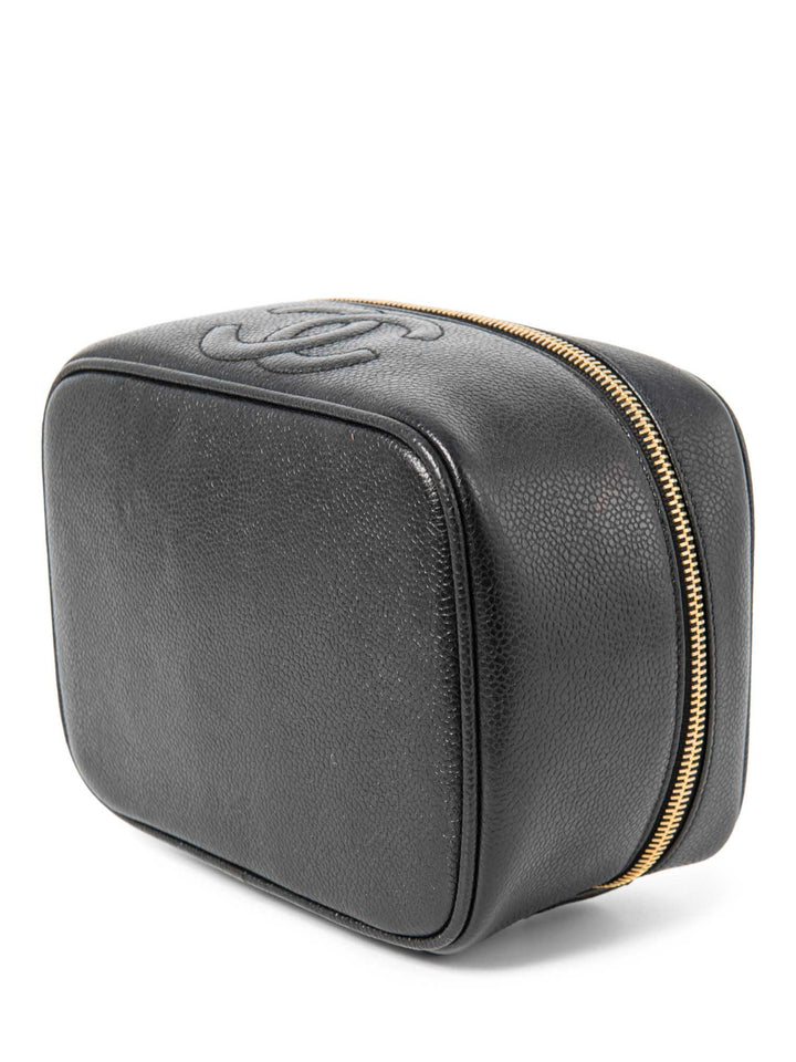 Top Quality Chanel CC Logo Caviar Leather Top Handle Vanity Bag Black
