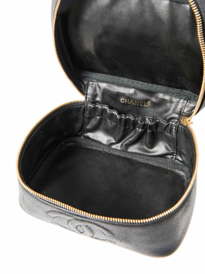 Top Quality Chanel CC Logo Caviar Leather Top Handle Vanity Bag Black
