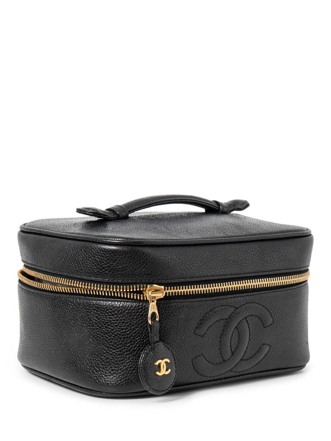 Top Quality Chanel CC Logo Caviar Leather Top Handle Vanity Bag Black