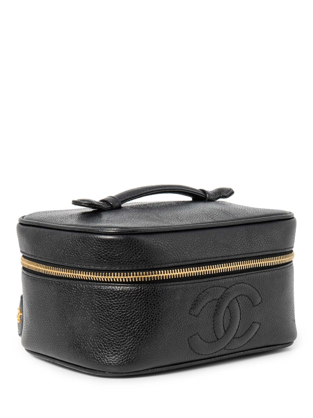 Top Quality Chanel CC Logo Caviar Leather Top Handle Vanity Bag Black