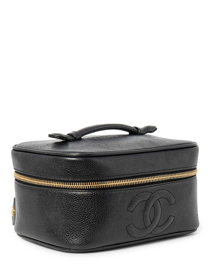 Top Quality Chanel CC Logo Caviar Leather Top Handle Vanity Bag Black