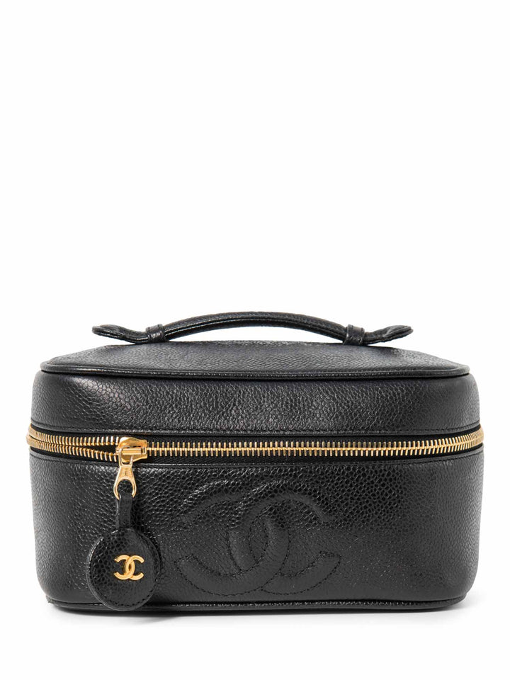 Top Quality Chanel CC Logo Caviar Leather Top Handle Vanity Bag Black