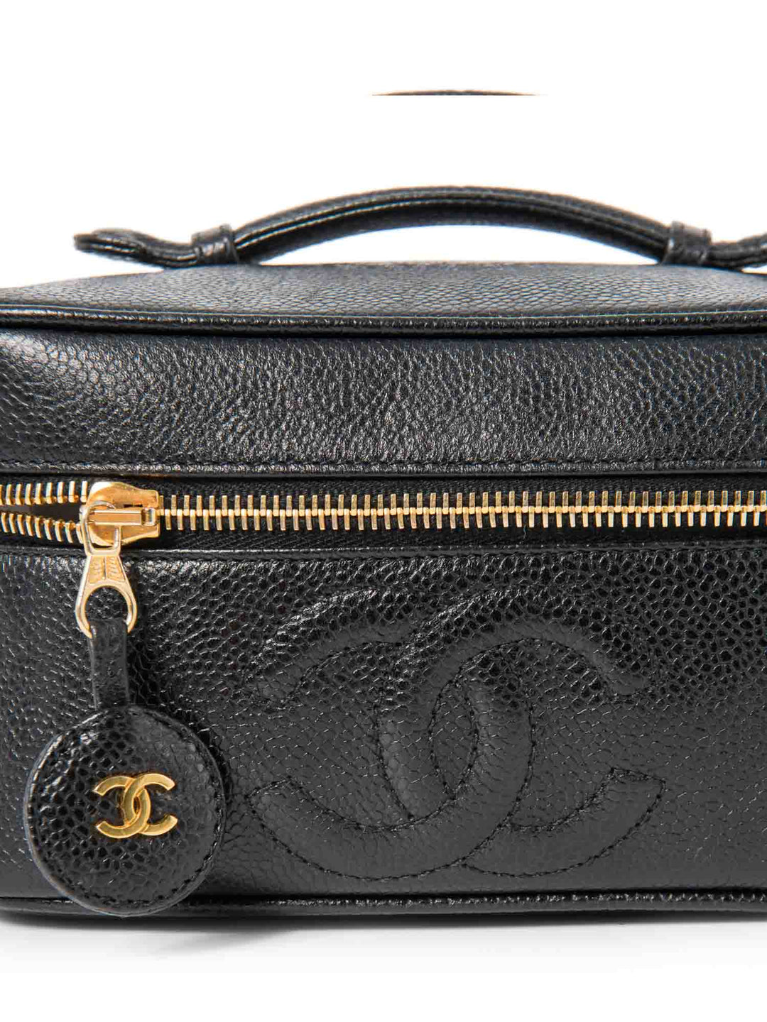 Top Quality Chanel CC Logo Caviar Leather Top Handle Vanity Bag Black