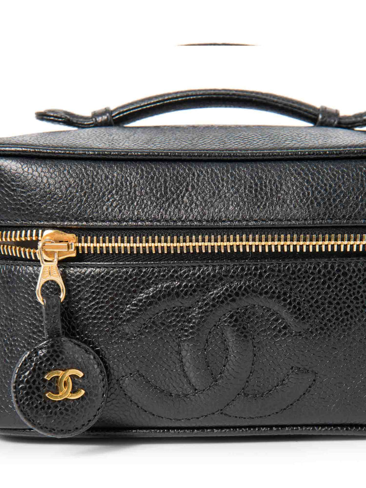 Top Quality Chanel CC Logo Caviar Leather Top Handle Vanity Bag Black