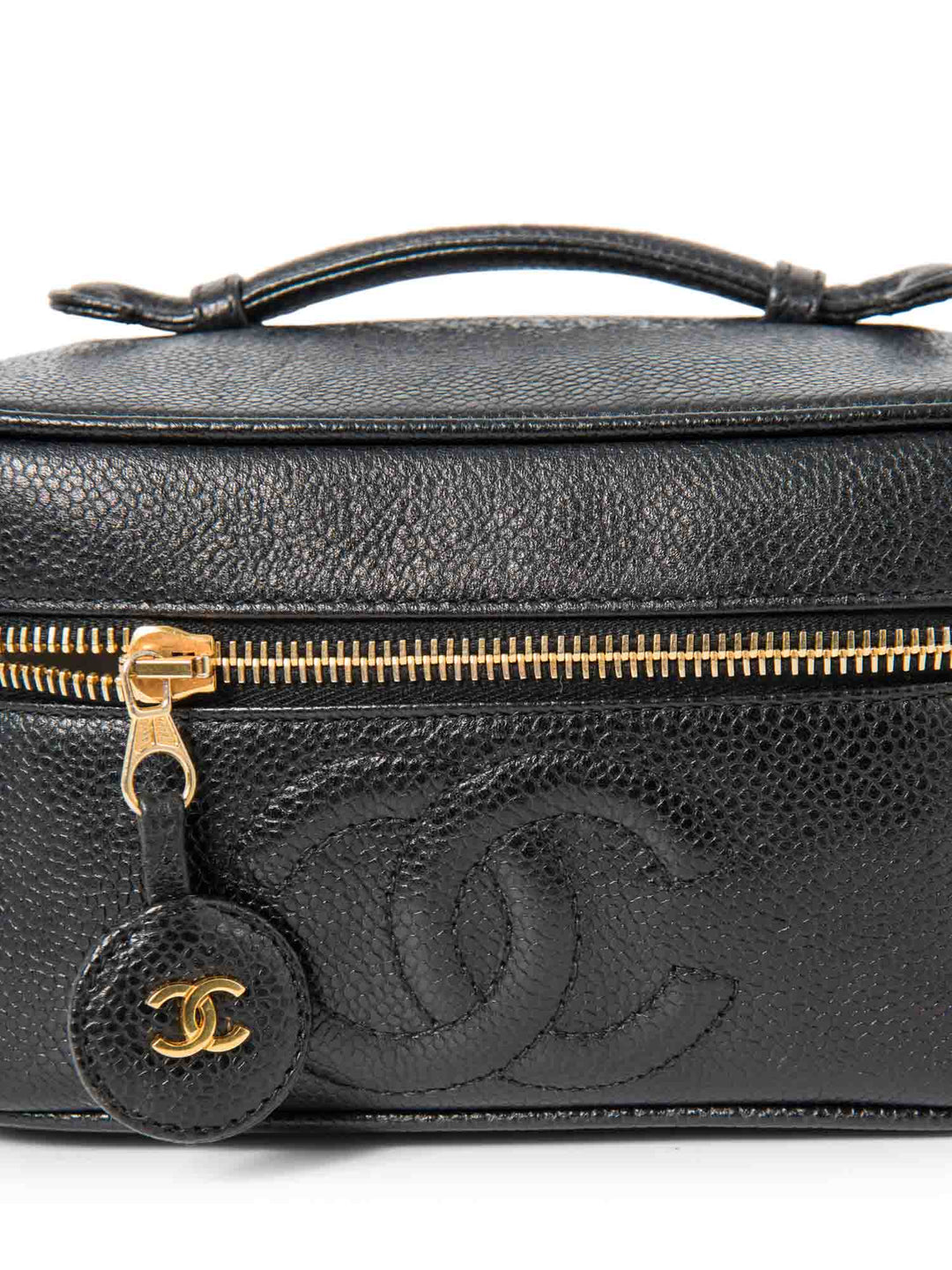 Top Quality Chanel CC Logo Caviar Leather Top Handle Vanity Bag Black