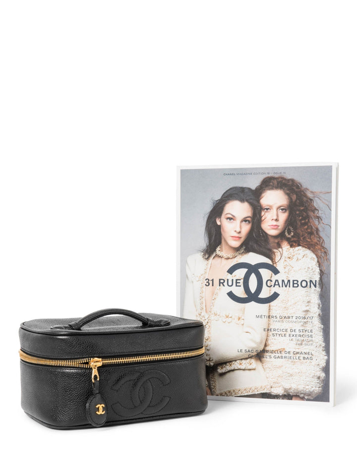 Top Quality Chanel CC Logo Caviar Leather Top Handle Vanity Bag Black