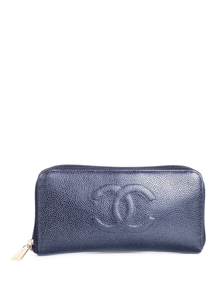 Top Quality Chanel CC Logo Caviar Leather Zipper Wallet Black