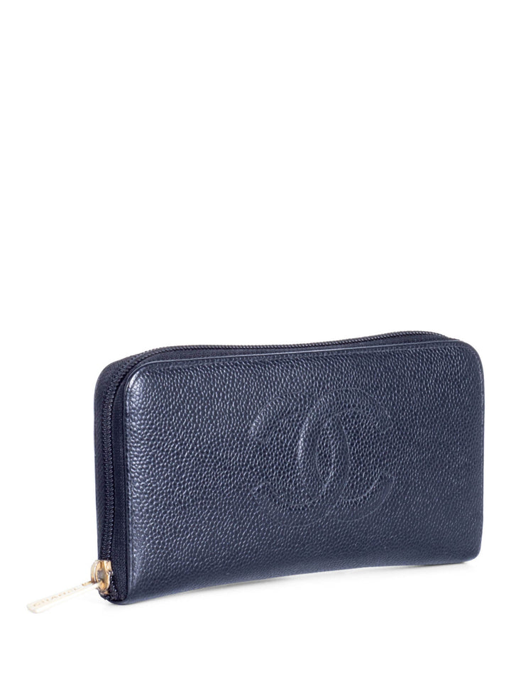 Top Quality Chanel CC Logo Caviar Leather Zipper Wallet Black