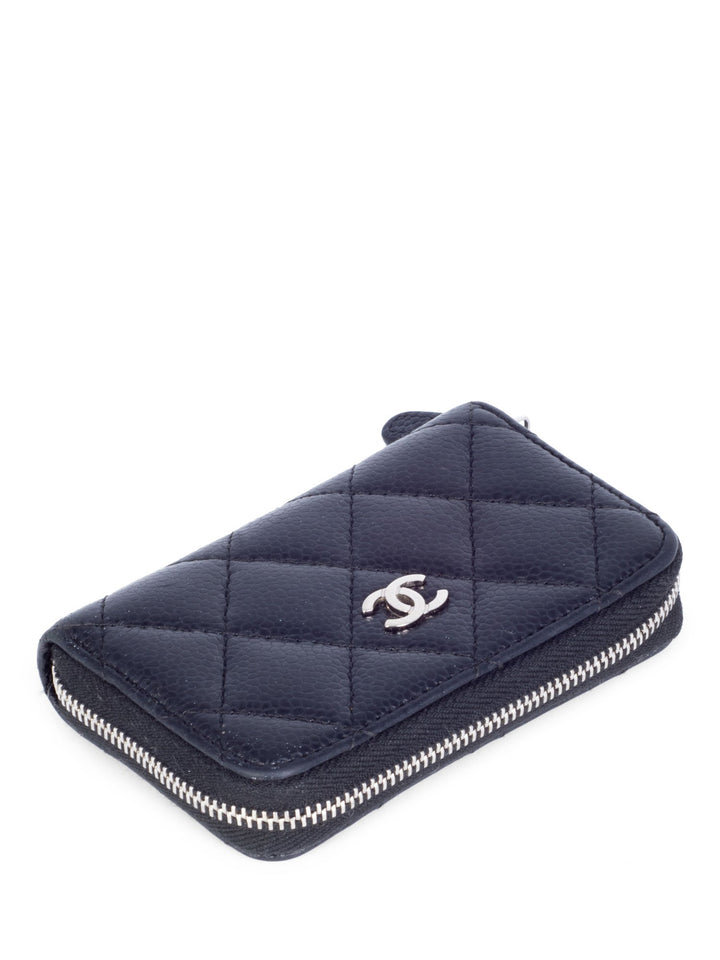 Top Quality Chanel CC Logo Caviar Leather Zippered Credit Card Wallet Black Silver