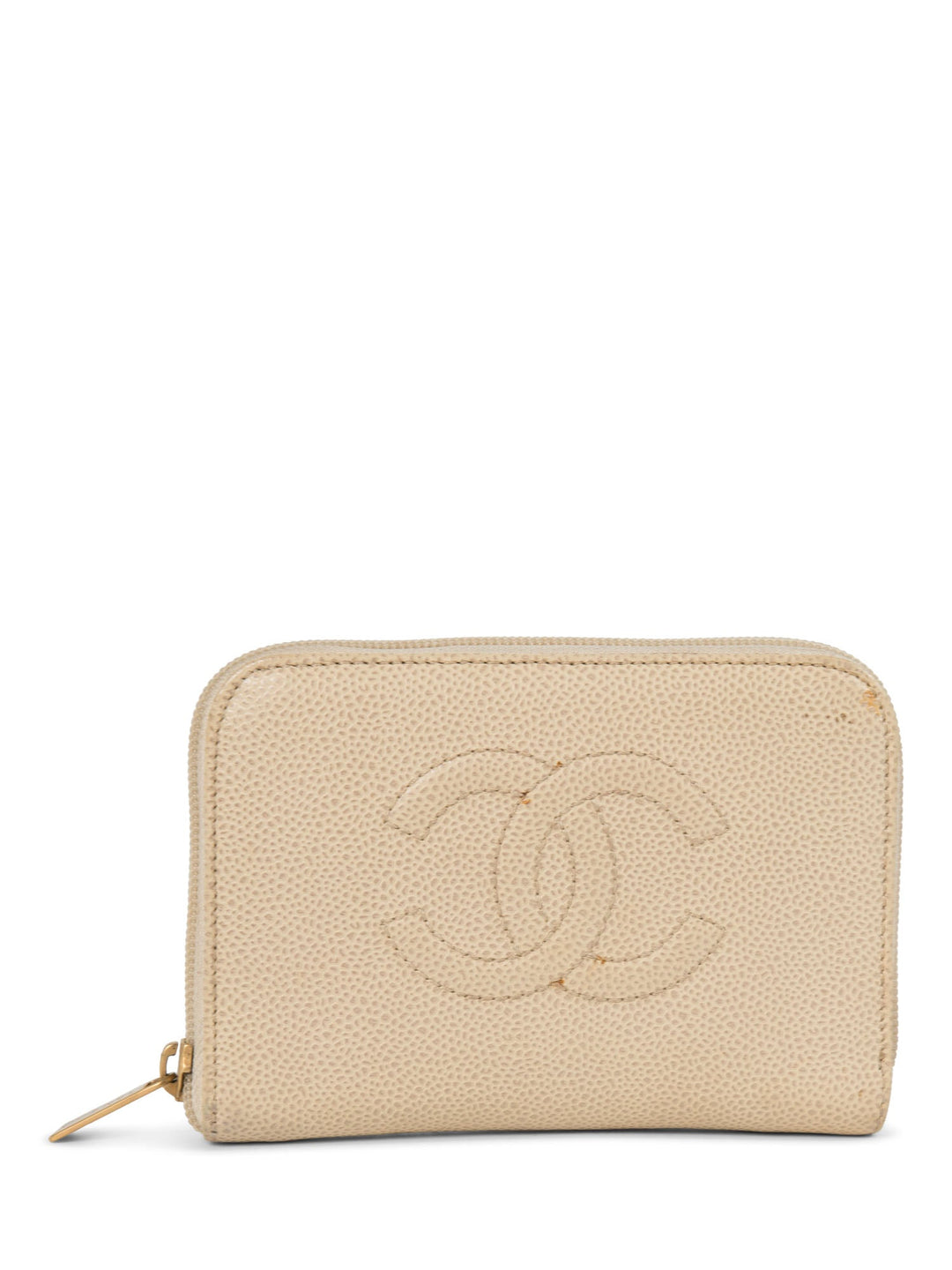 Top Quality Chanel CC Logo Caviar Leather Zippered Wallet Ivory