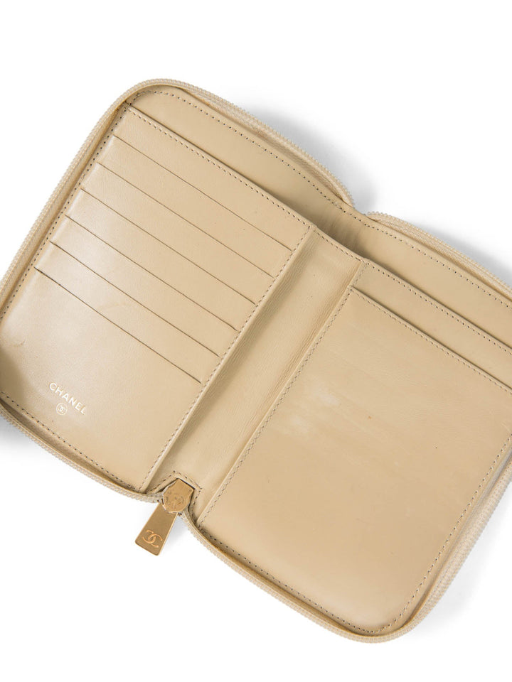 Top Quality Chanel CC Logo Caviar Leather Zippered Wallet Ivory