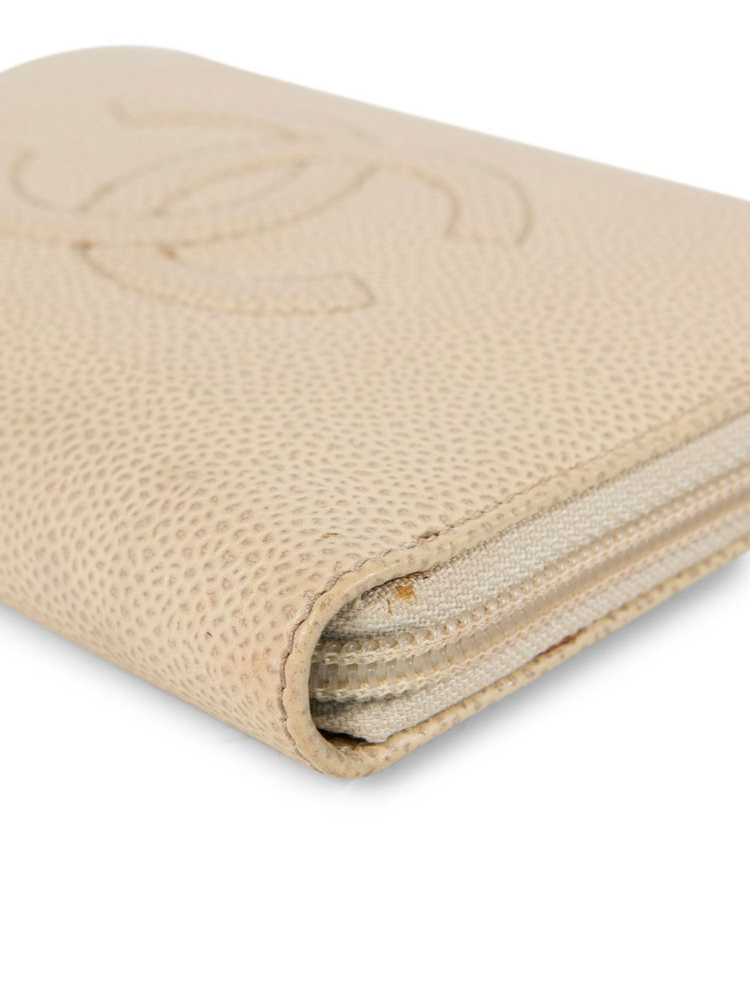 Top Quality Chanel CC Logo Caviar Leather Zippered Wallet Ivory