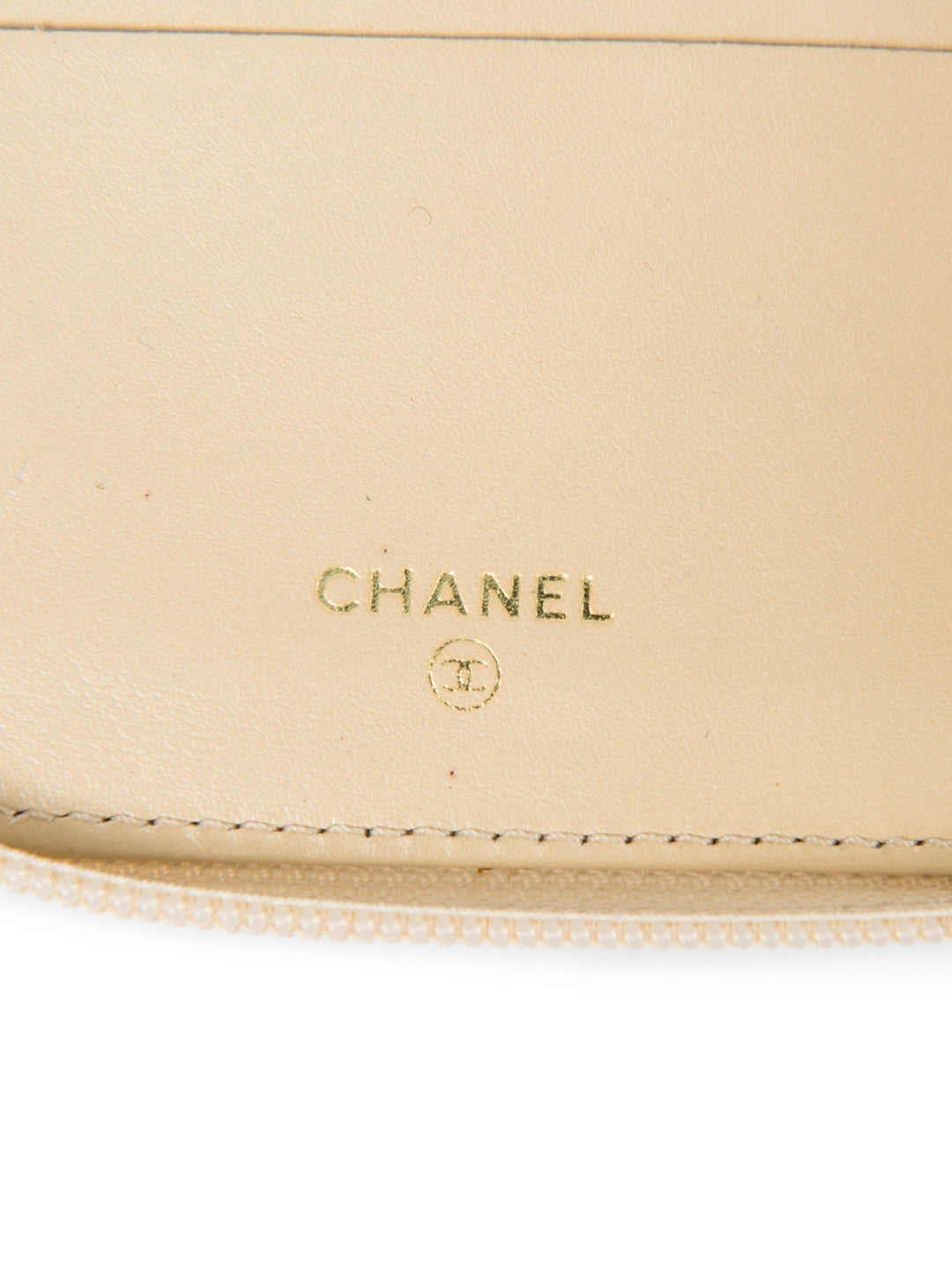 Top Quality Chanel CC Logo Caviar Leather Zippered Wallet Ivory