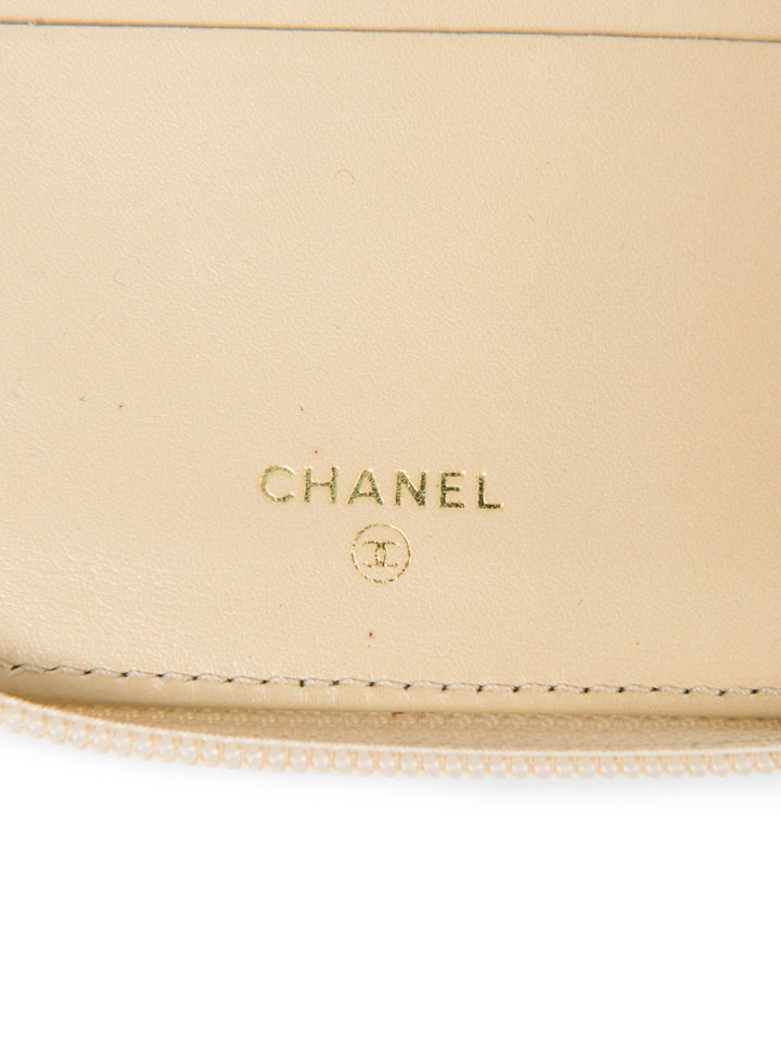 Top Quality Chanel CC Logo Caviar Leather Zippered Wallet Ivory