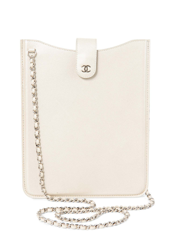 Top Quality Chanel CC Logo Caviar Messenger Bag Pearl Eggshell White