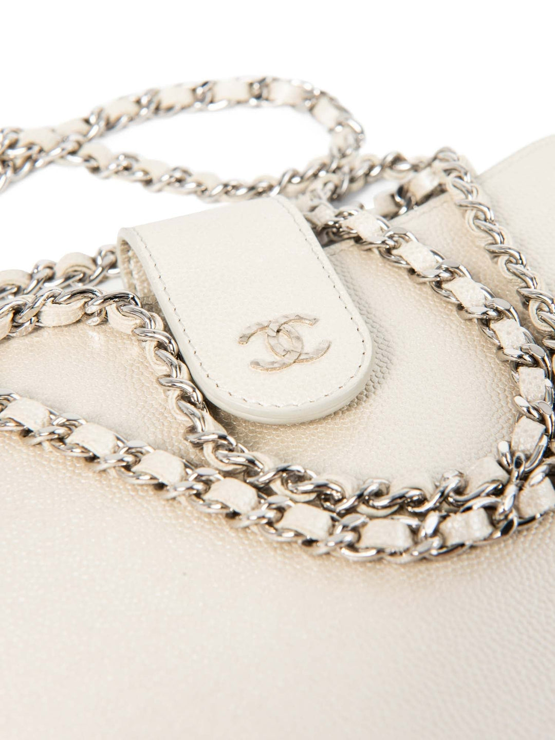 Top Quality Chanel CC Logo Caviar Messenger Bag Pearl Eggshell White