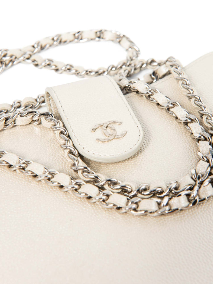 Top Quality Chanel CC Logo Caviar Messenger Bag Pearl Eggshell White