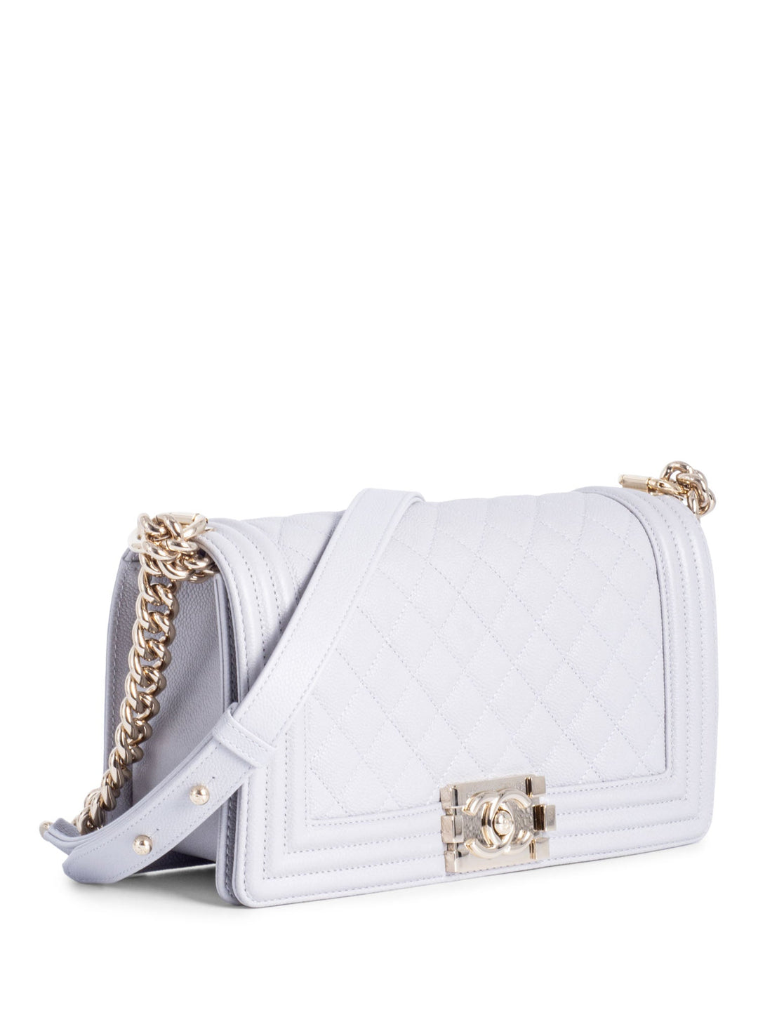 Top Quality Chanel CC Logo Caviar Quilted Medium Boy Flap Bag Light Grey