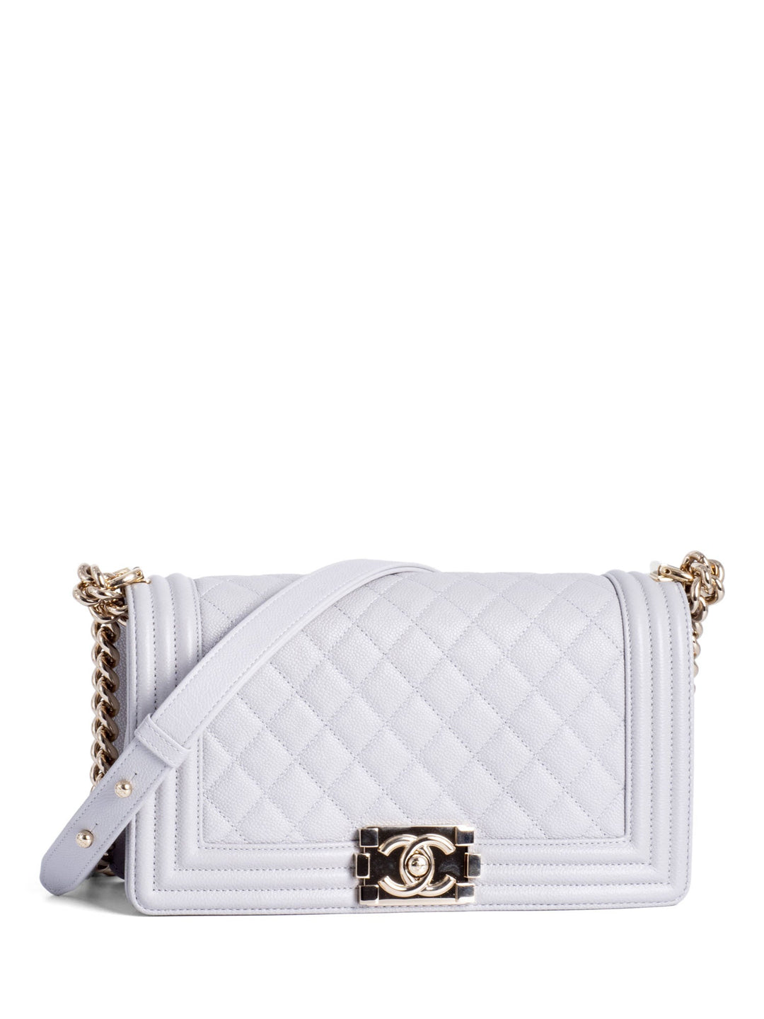 Top Quality Chanel CC Logo Caviar Quilted Medium Boy Flap Bag Light Grey