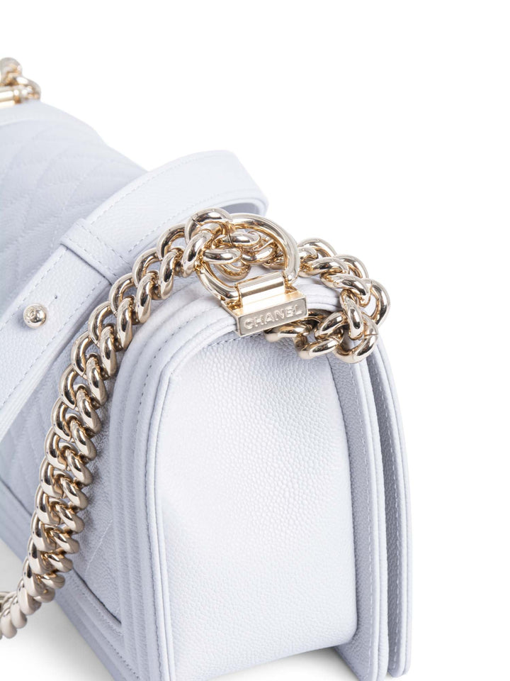 Top Quality Chanel CC Logo Caviar Quilted Medium Boy Flap Bag Light Grey