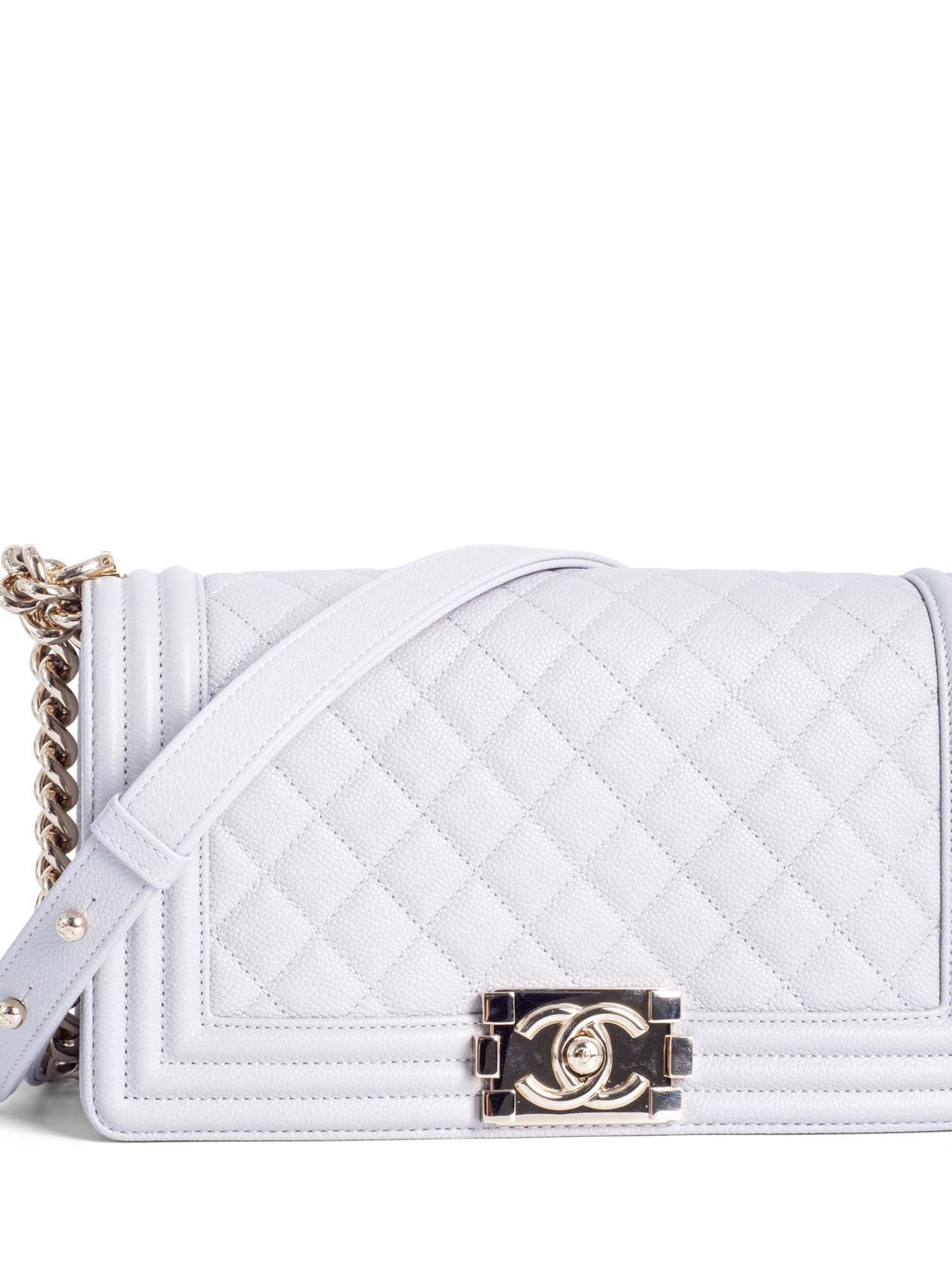 Top Quality Chanel CC Logo Caviar Quilted Medium Boy Flap Bag Light Grey
