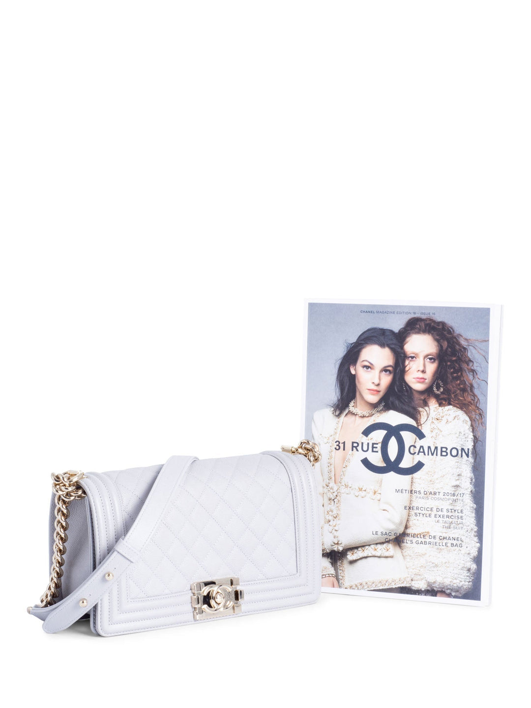 Top Quality Chanel CC Logo Caviar Quilted Medium Boy Flap Bag Light Grey