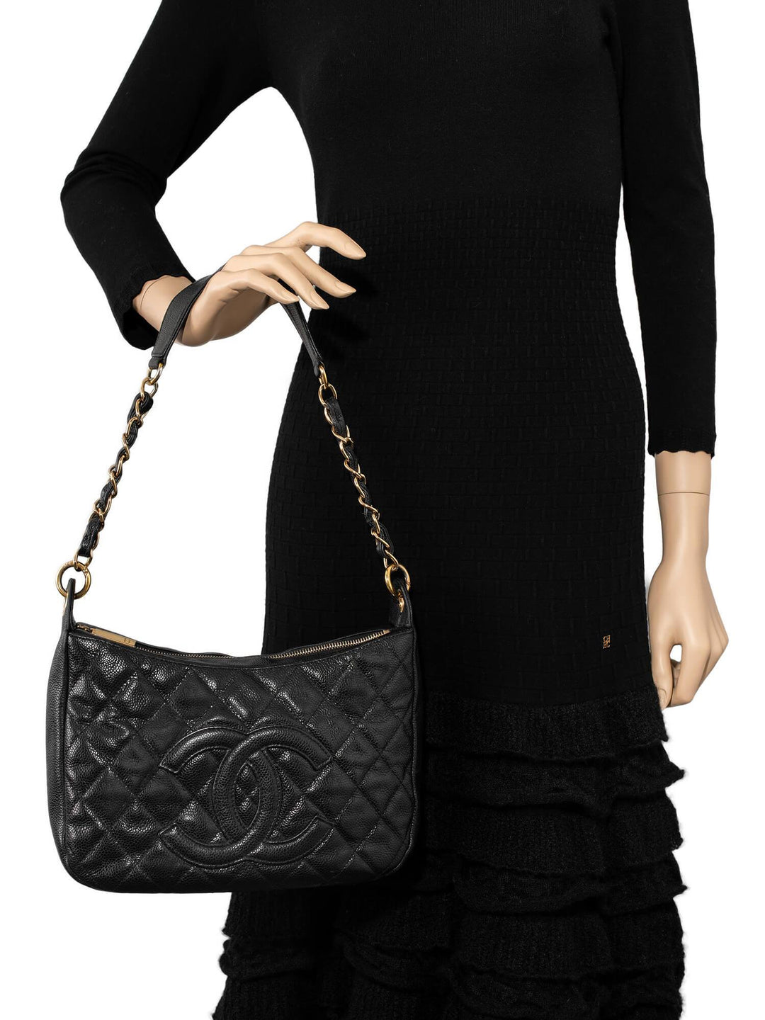 Top Quality Chanel CC Logo Caviar Quilted Shoulder Bag Black