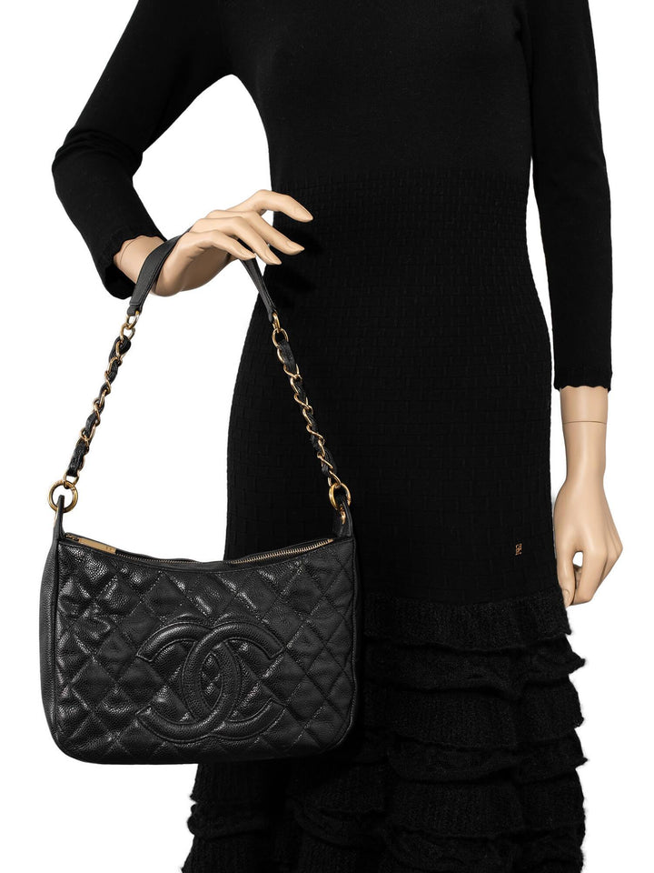 Top Quality Chanel CC Logo Caviar Quilted Shoulder Bag Black