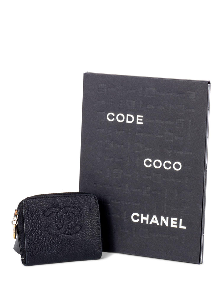 Top Quality Chanel CC Logo Caviar Zippered Card Wallet Black