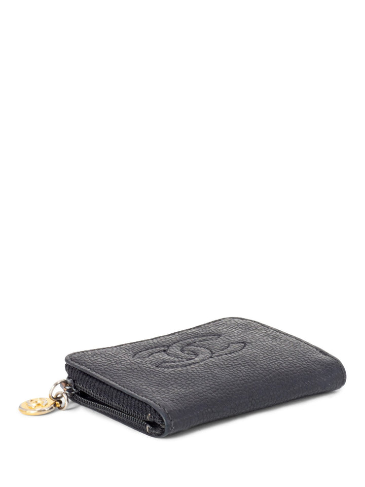 Top Quality Chanel CC Logo Caviar Zippered Card Wallet Black