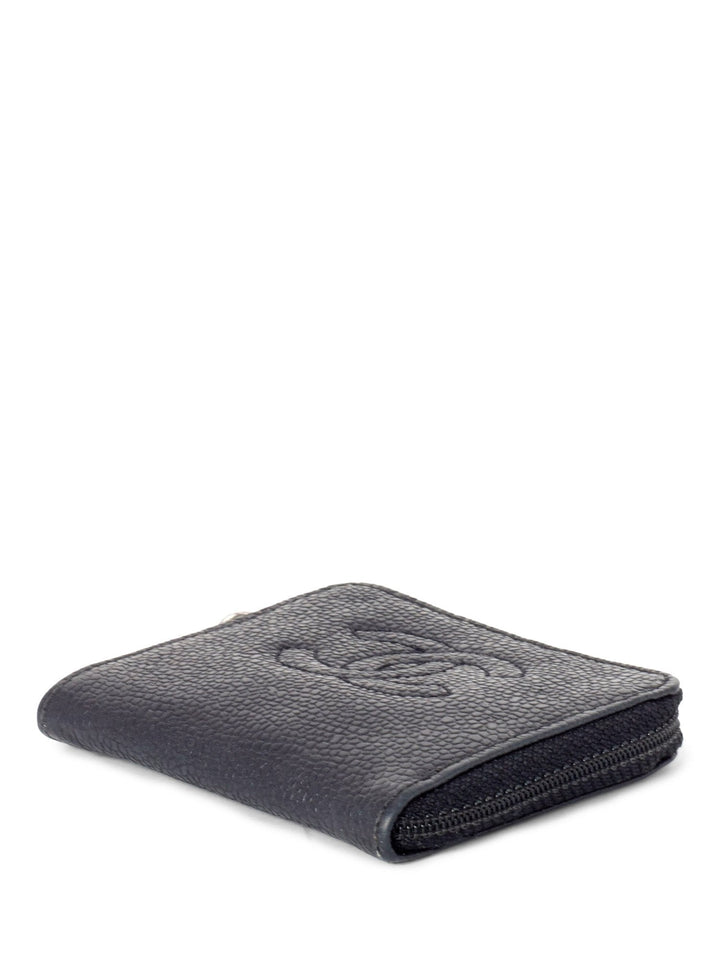 Top Quality Chanel CC Logo Caviar Zippered Card Wallet Black