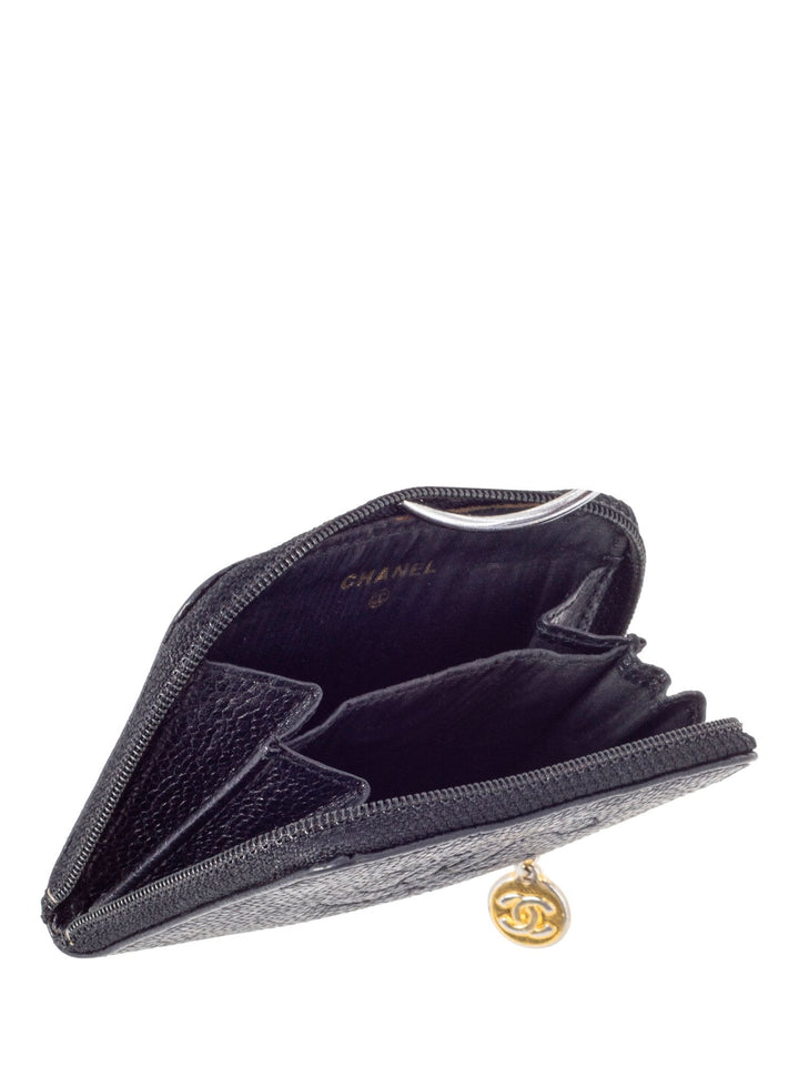 Top Quality Chanel CC Logo Caviar Zippered Card Wallet Black