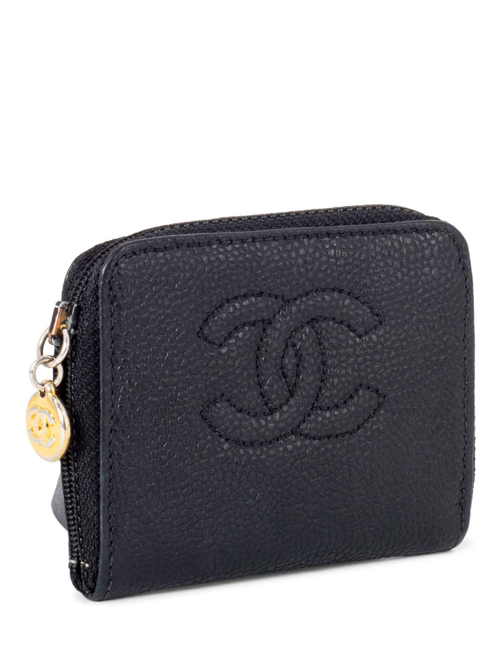Top Quality Chanel CC Logo Caviar Zippered Card Wallet Black