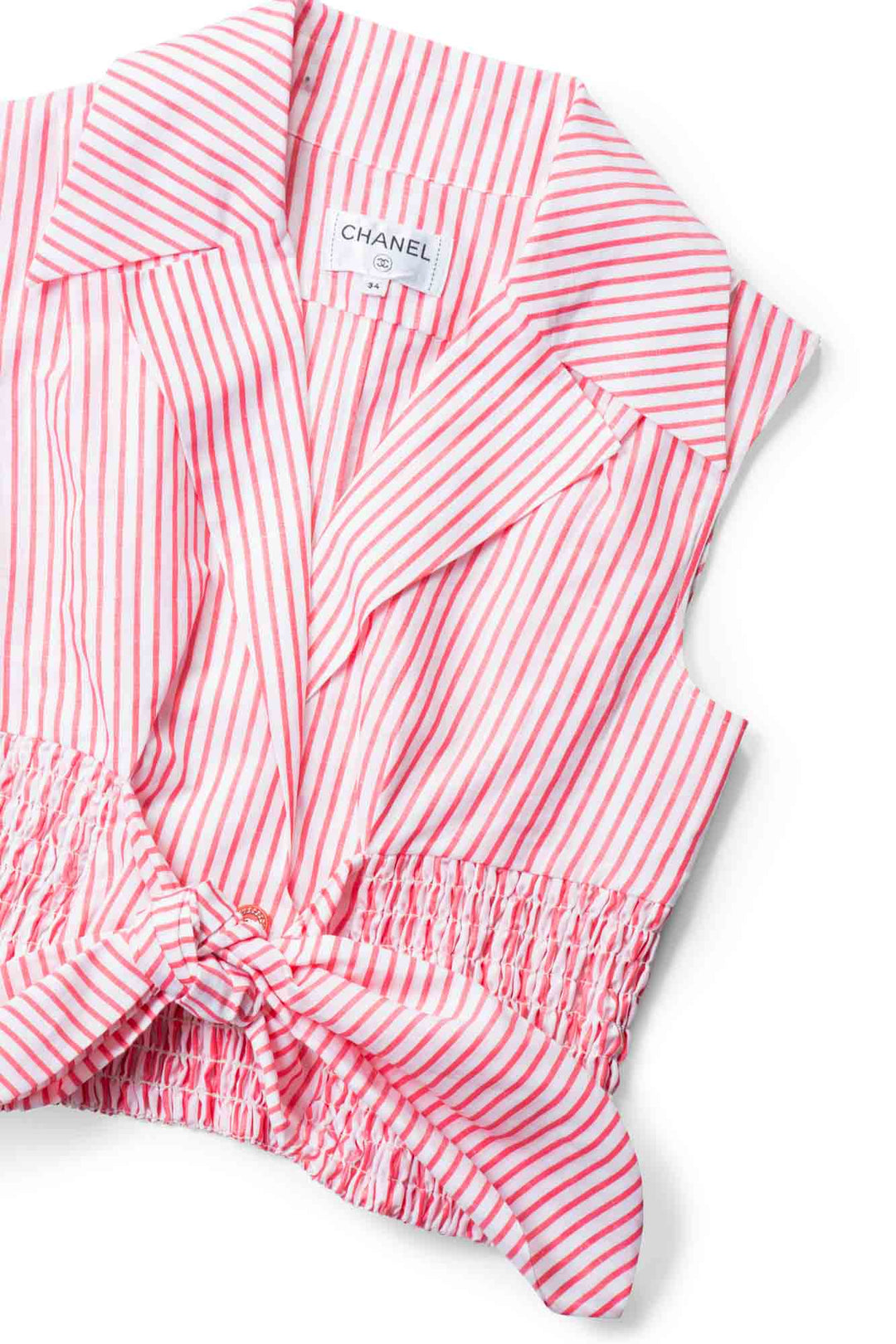 Top Quality Chanel CC Logo Cotton Cropped Striped Blouse Red White