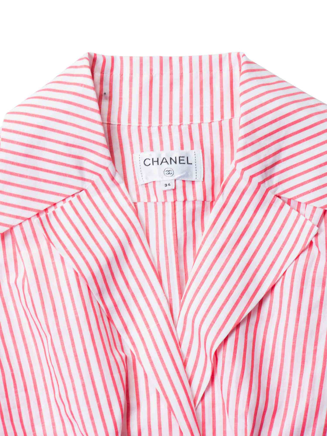 Top Quality Chanel CC Logo Cotton Cropped Striped Blouse Red White