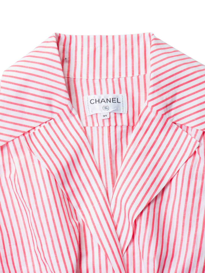 Top Quality Chanel CC Logo Cotton Cropped Striped Blouse Red White