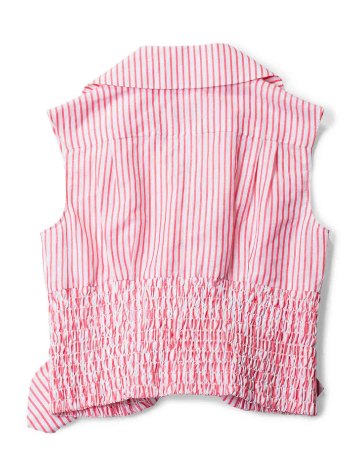 Top Quality Chanel CC Logo Cotton Cropped Striped Blouse Red White