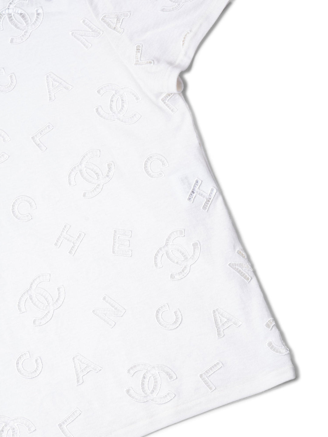 Top Quality Chanel CC Logo Cotton Eyelet Embroidered T-Shirt White