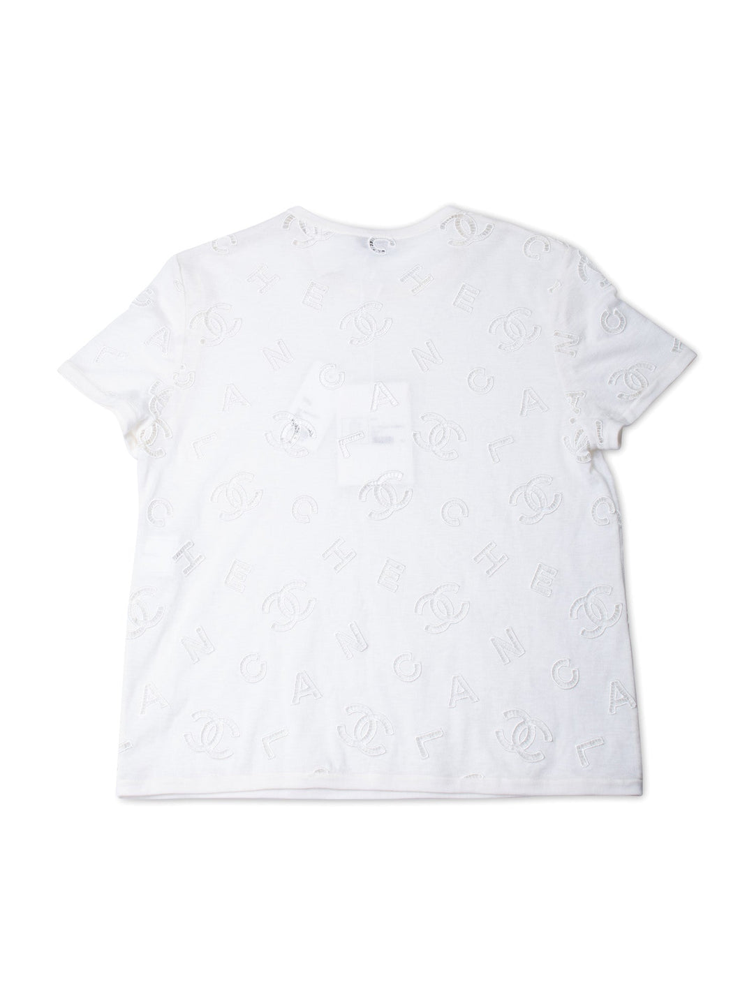 Top Quality Chanel CC Logo Cotton Eyelet Embroidered T-Shirt White
