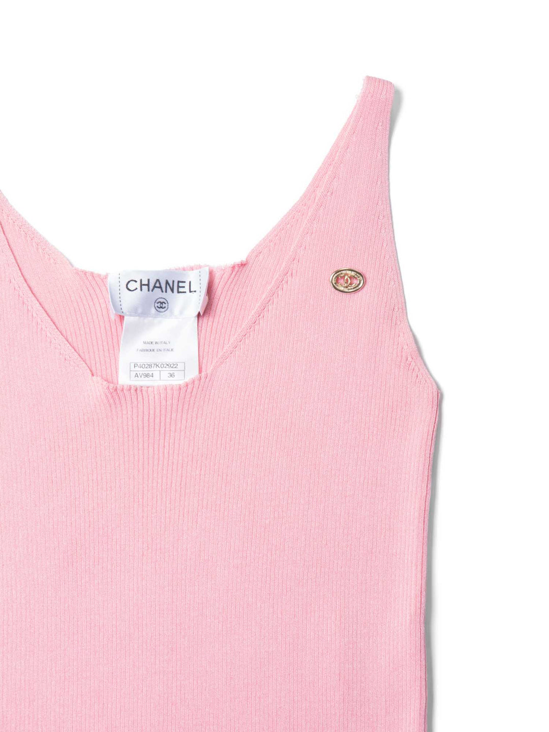 Top Quality Chanel CC Logo Cotton Silk Sleeveless Ribbed Tank Top Pink