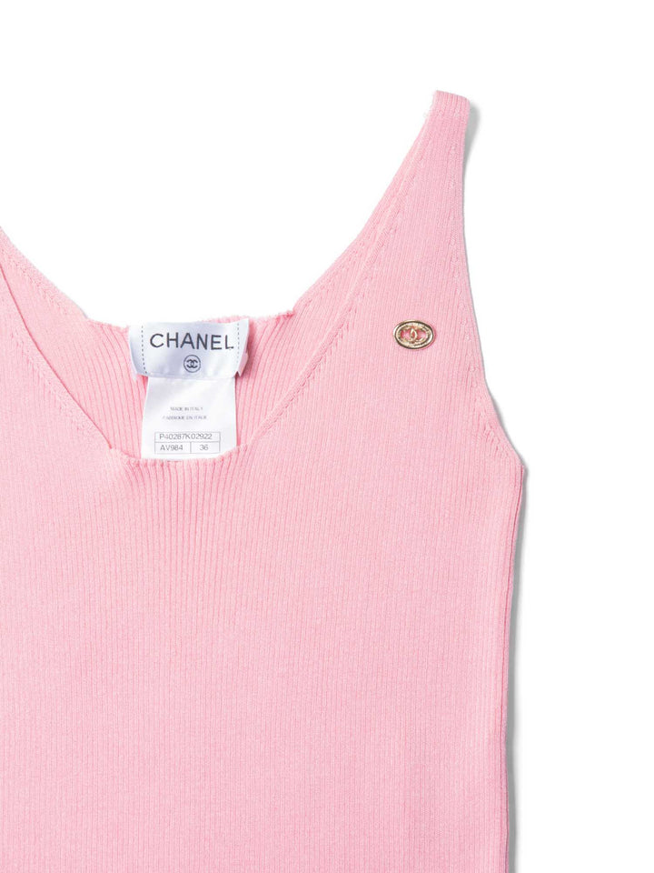 Top Quality Chanel CC Logo Cotton Silk Sleeveless Ribbed Tank Top Pink