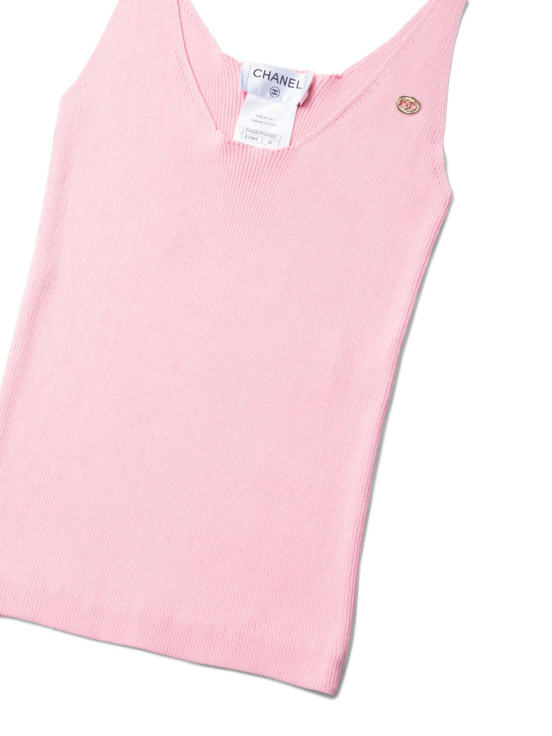 Top Quality Chanel CC Logo Cotton Silk Sleeveless Ribbed Tank Top Pink