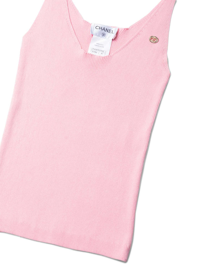 Top Quality Chanel CC Logo Cotton Silk Sleeveless Ribbed Tank Top Pink