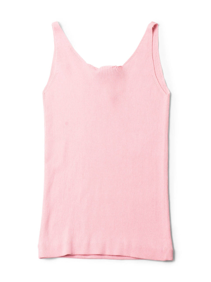 Top Quality Chanel CC Logo Cotton Silk Sleeveless Ribbed Tank Top Pink