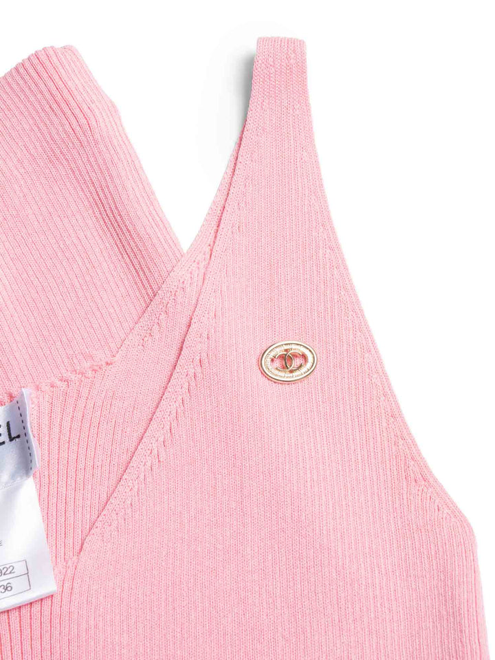 Top Quality Chanel CC Logo Cotton Silk Sleeveless Ribbed Tank Top Pink