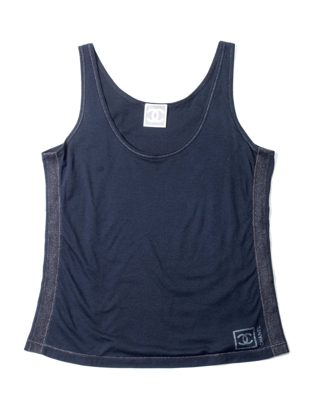 CHANEL CC Logo Cotton Sleeveless Tank Top Black-designer resale